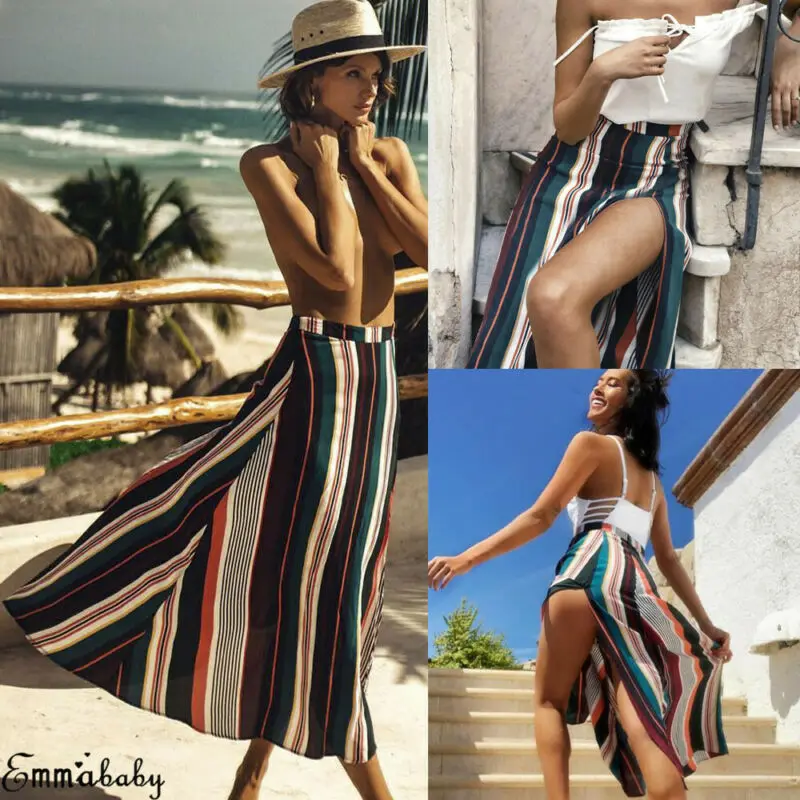 Женская пляжная юбка макси с высокой талией в богемном стиле летняя длинная