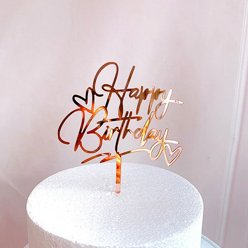 

Ins New Happy Birthday Acrylic Cake Topper Pink Gold Cupcake Topper For Kids Gilrs Birthday Party Cake Decorations Baby Shower