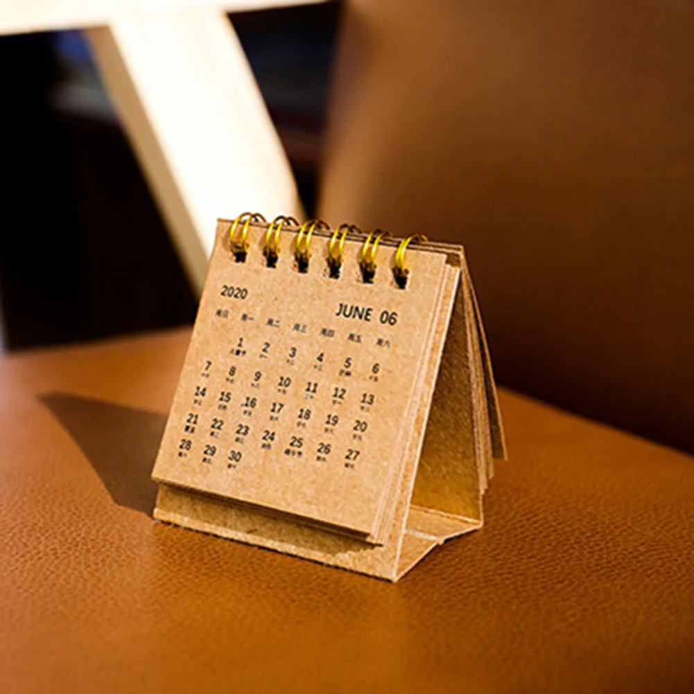 

2020 New Year Mini Desk Calendar Simple Desk Coil Notepad Kraft Paper Calendar Daily Schedule FKU66