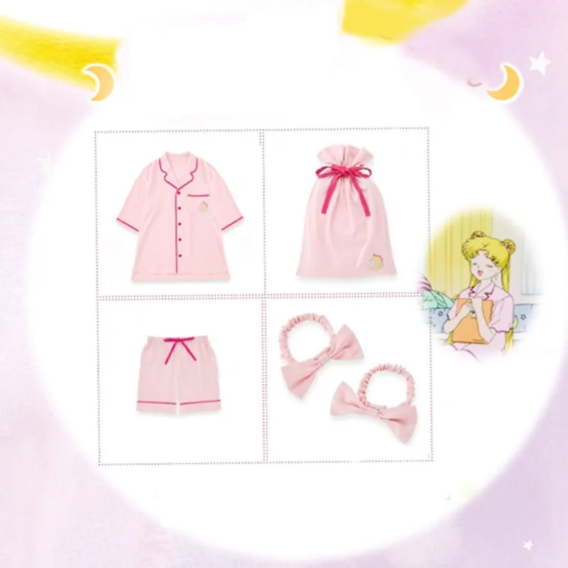 

2 Styles Anime Sailor Mooon Action Figure Printed Polyester Pink Pajamas Set Luna Cat Cosplay Girl Women Summer Autumn Sleepwear