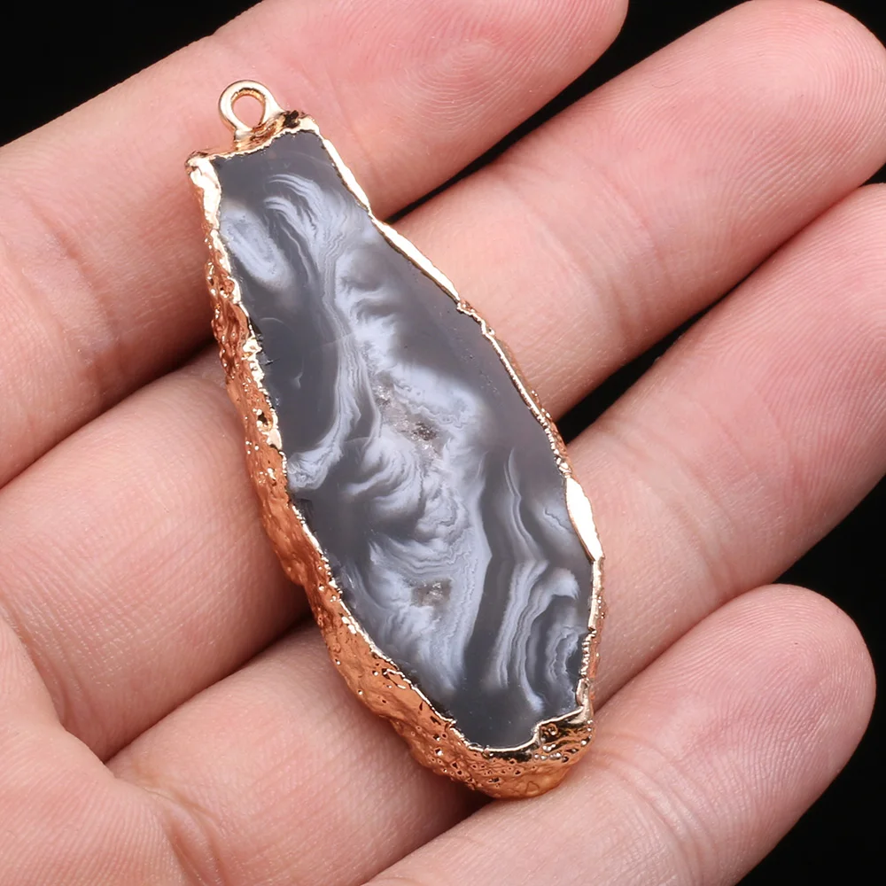 

1pcs Natural Agates Charms Pendants Black Blue Rose Red Gold-plated Double Hole for DIY Jewelry Making Necklace