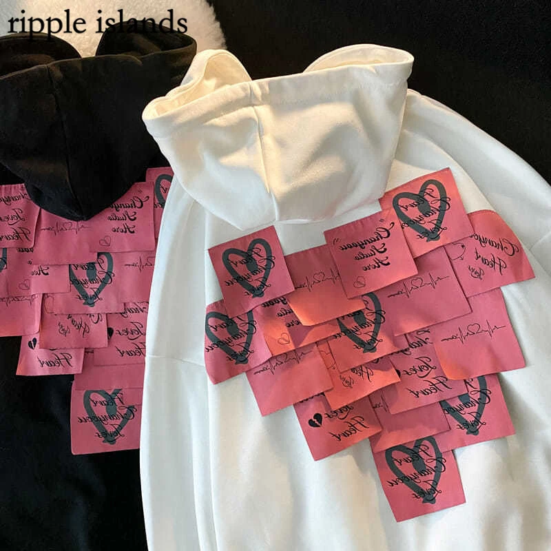 

Ripple Islands-Cute Hoodie Women Hip-Hop Street Sweater Female Design Couple Top Coat Y2K Memo Black&White Sweater Autumn Winter