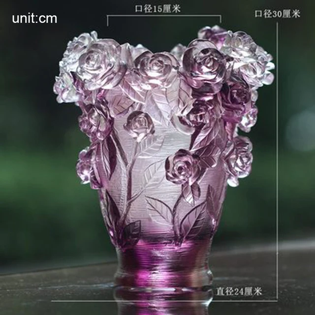 

Eastern High-end Roses Design Vase Flowers Container Color Glazed Pot Fascination Luxry Crystal Artwork Desktop Arab Home Deco F