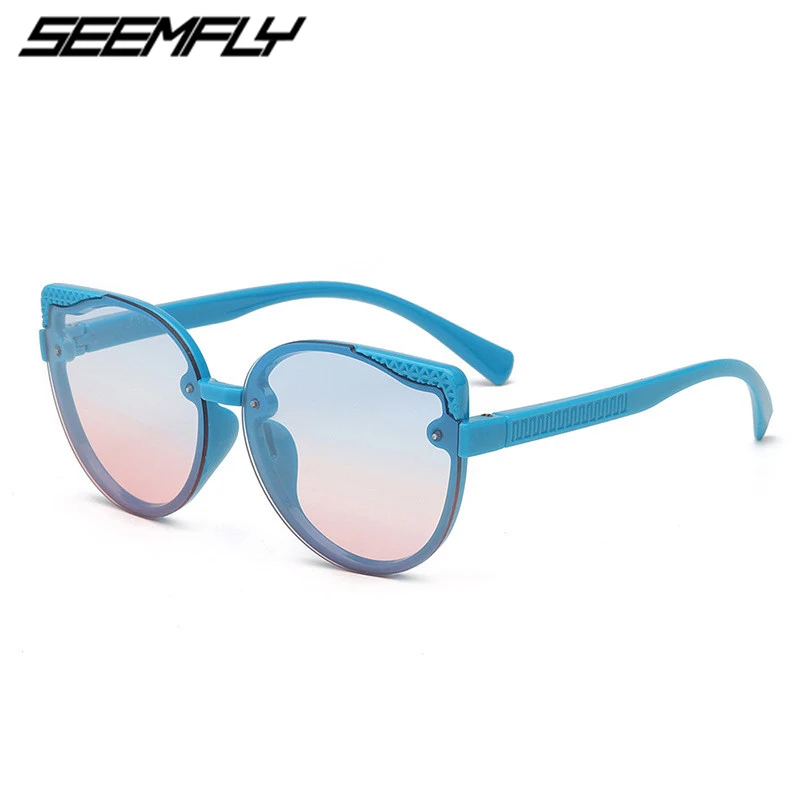 

Солнечные очки Seemfly в большой оправе UV400 для детей, модные милые винтажные зеркальные солнечные очки «кошачий глаз» для девушек