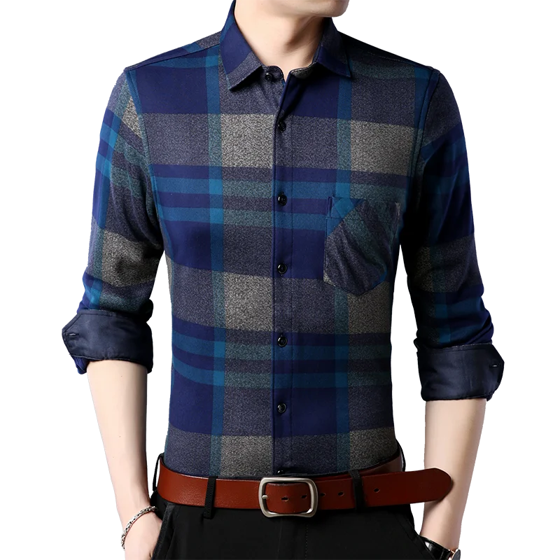Новое поступление 2017 г. Модные мужские повседневные клетчатые теплая рубашка 3XL с