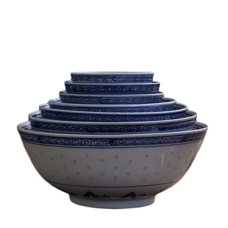 Сине белая фарфоровая полая миска Цзиндэчжэнь винтажная для риса с рисунком