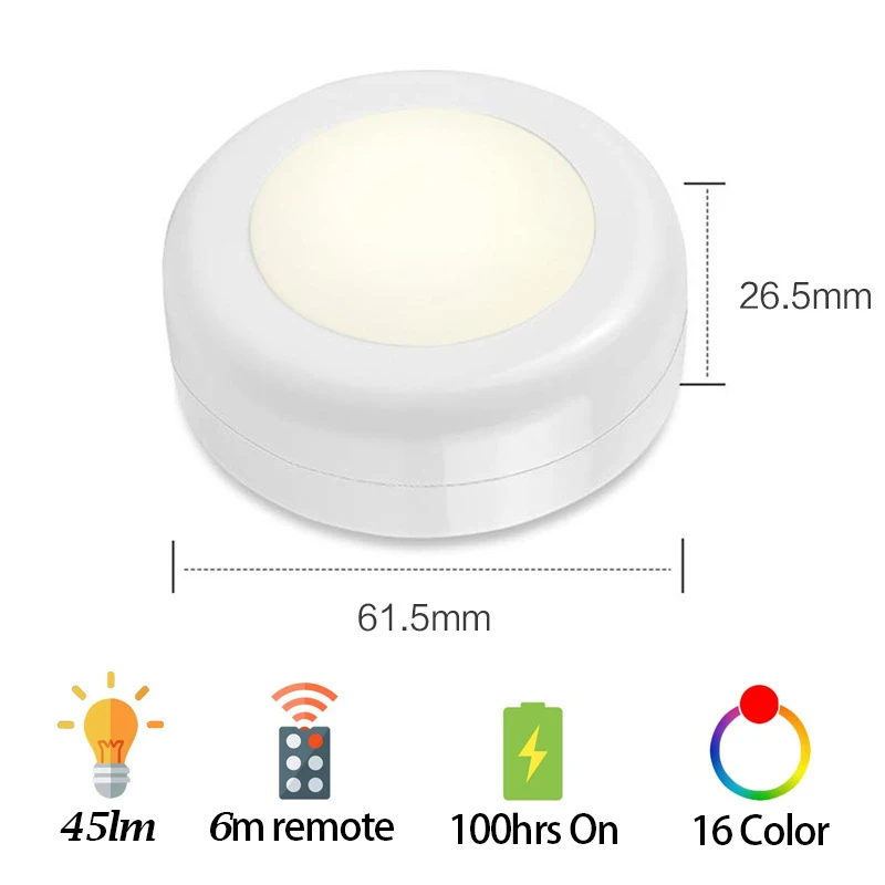 

Remote Under Cabinet Light 16 Color Changed LED Wireless Remote Dimmable Night Light For Home Bedroom Closet Kitchen Wardrobe