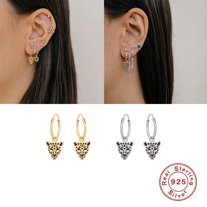 Aide 925 Стерлинговое серебро подвеска в форме головы леопарда свисающие серьги для