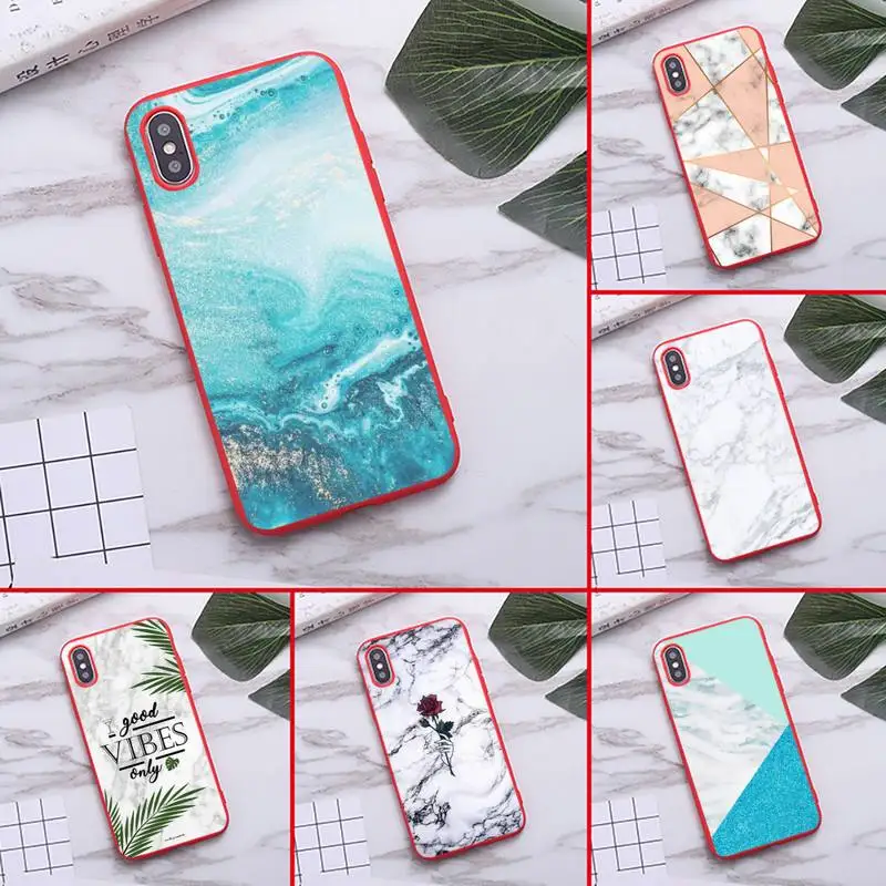 

Geometric Marble Flower Phone Case For iPhone XS MAX 11 Pro X XR 7 8 6 Plus Candy Color red Soft Silicone Cover