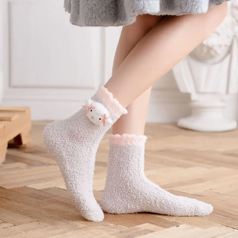 

1 Pair Women Thicken Socks Winter Warm Soft Coral Fleece Novelty Cute Animal Furry Socks