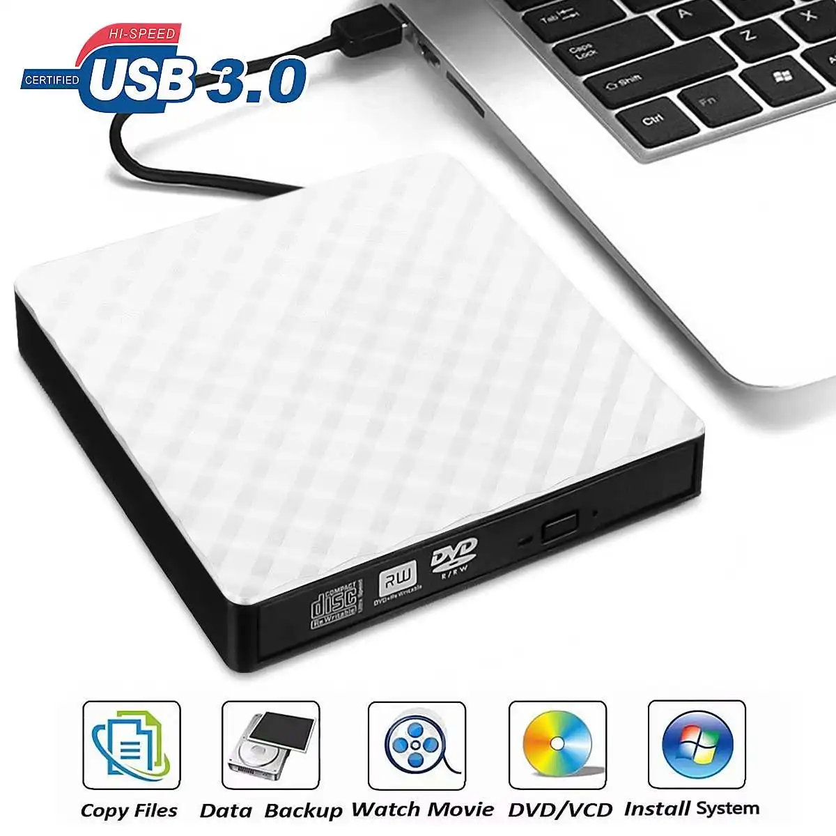 USB 3.0 External Optical Drive DVD Combo DVD ROM Player CD-RW Burner Writer Plug and Play For Macbook Laptop Desktop PC