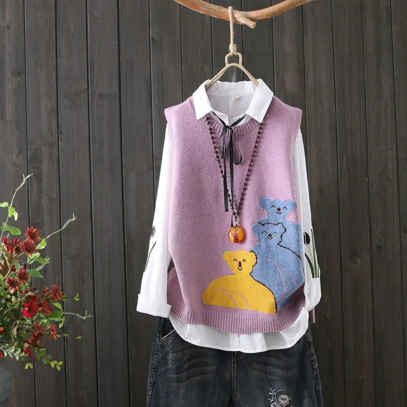 Жилет женский вязаный с круглым вырезом Осень-зима | Женская одежда