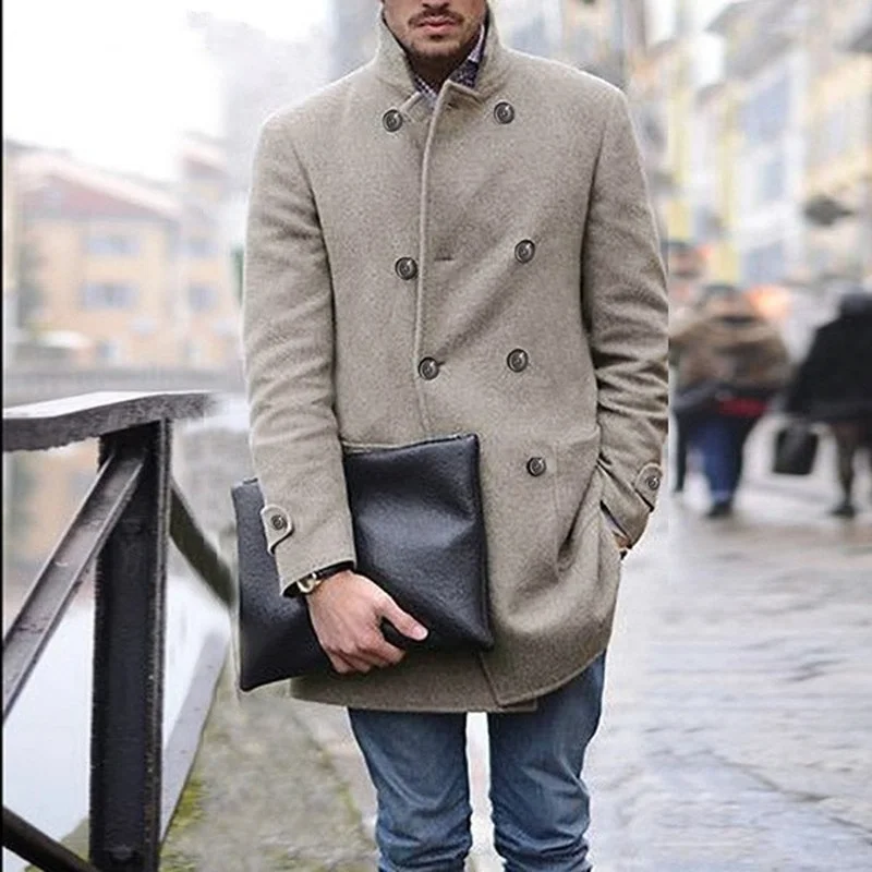 

2021 Men's Clothing British Men Mid-Length Long-Sleeved Woolen Coat Autumn and Winter Woolen Coat Fashion