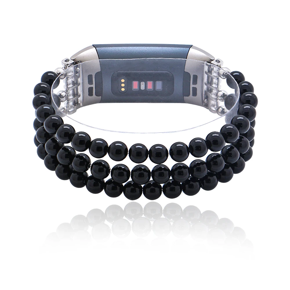

Lureen Black Agate Natural Stone Watchband For Fitbit Charge 3/4 Elastic Watch Strap For Unisex Smart Watch Bracelet Wristband