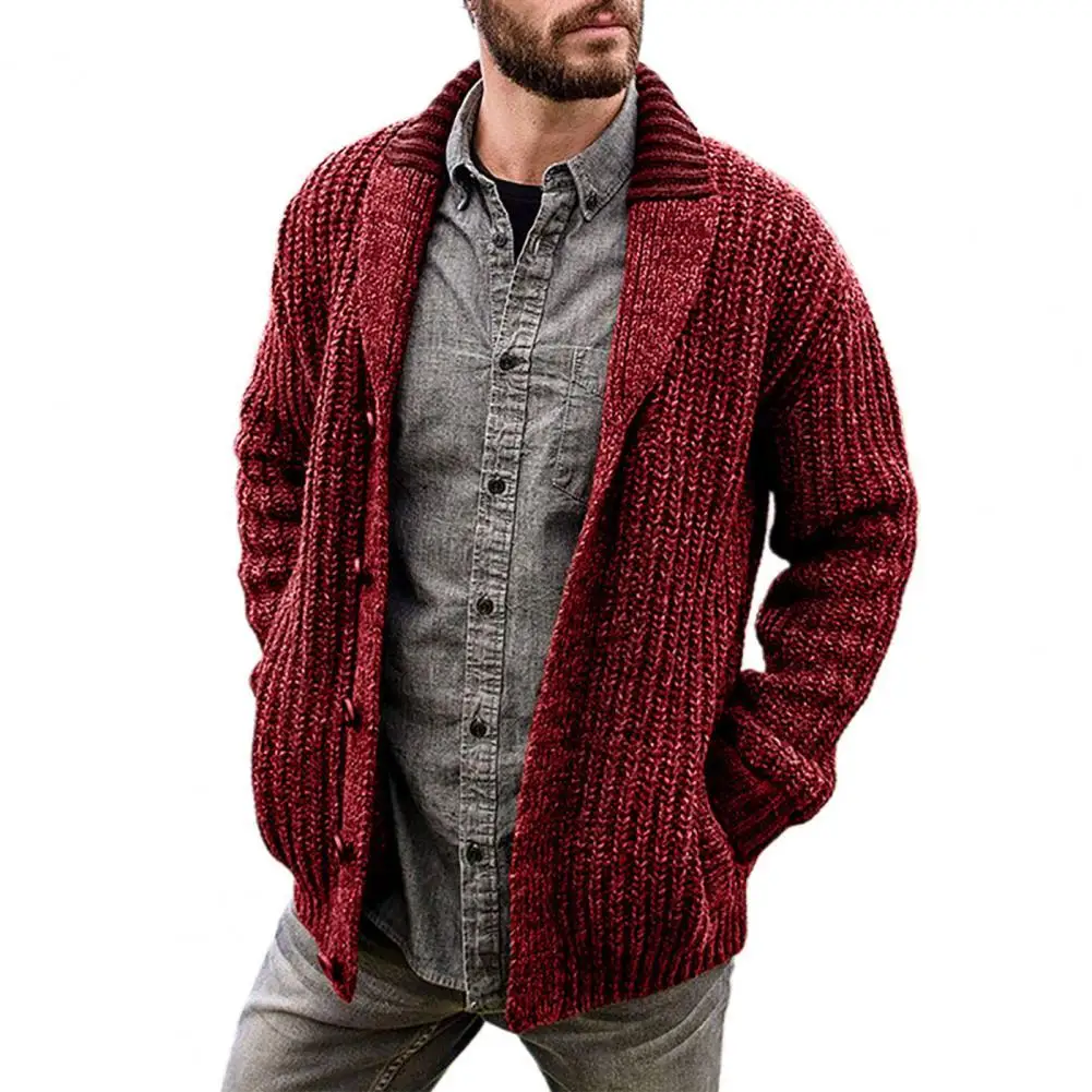 

Fashion Men Cardigan Sweater Solid Color 2021 Autumn Winter Jacket Knitwear Thick Warm Long Sleeve Lapel Knit Coat Oversize