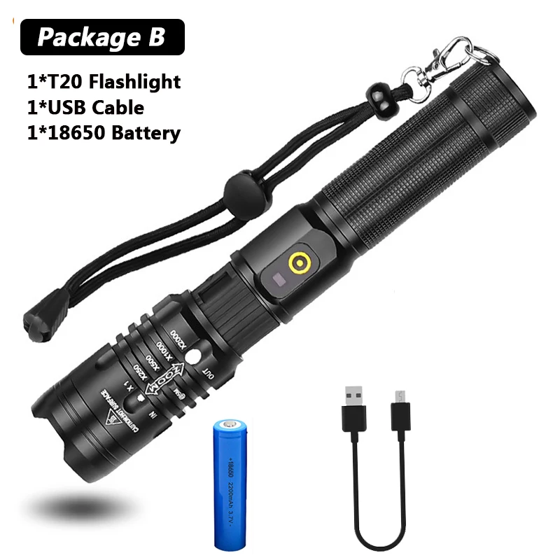 Package B 7000 люменов вспышка светильник xhp50.2 самый мощный флэш-светильник 18650 usb фонарь xhp50 фонарь 18650 охотничий Фонарь ручной светильник для кемпинга - Испускаемый цвет: Package B
