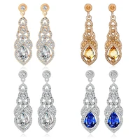 crystal wedding drop earrings for women blue gold color korean bridal dangle earring 2020 fashion jewelry