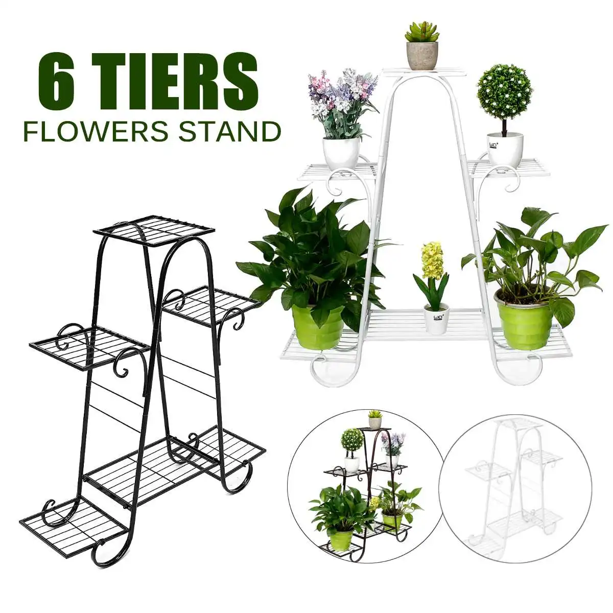 

Подставка для цветов из железа, 6 уровней, стеллаж для сада, балкона, цветочных горшков, металлическая полка-держатель для растений, органайз...