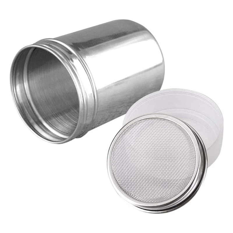 

Stainless Steel Powder Drum Fancy Coffee Powder Spreader Fine Mesh Drum with Lid