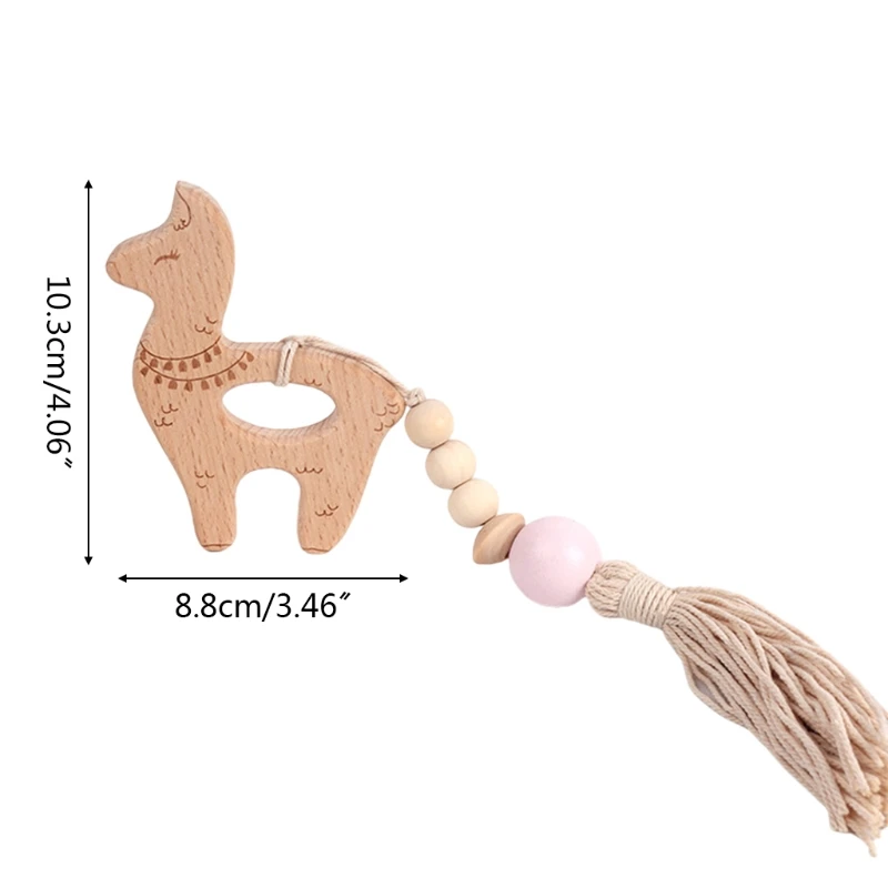 

Baby Beech Wooden Teether Rattle with Beads Tassel Infants Teething Soother Molar Sensory Toy Shower Gifts