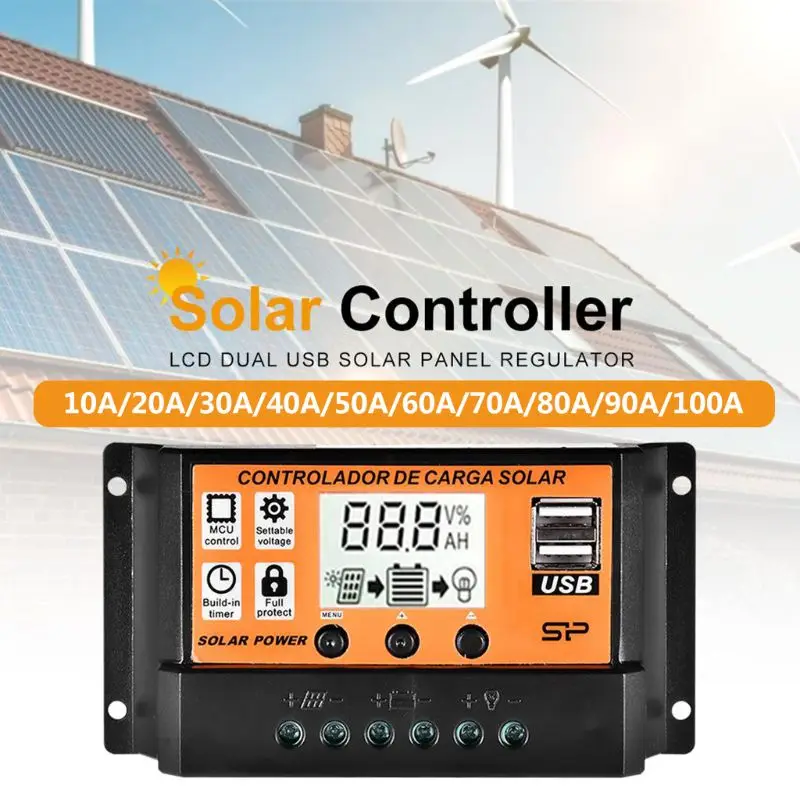 MPPT 10A/20A/30A/40A/50A/60A/70A/80A/90A/100A автоматический ЖК экран Солнечный контроллер заряда