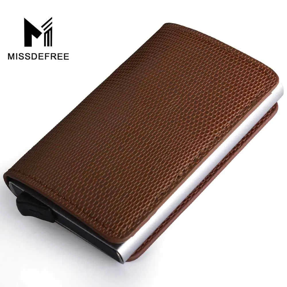 Brown B Алюминиевый Тонкий кошелек из искусственной кожи с держателем RFID блокирующий мини металлический кошелек автоматический всплывающий ID Кредитная карта портмоне Прямая поставка - Цвет: Brown B