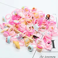 20pcslot cute kids rings candy color korea kawaii cartoon cake dessert rings children girls jewelry gifts for child
