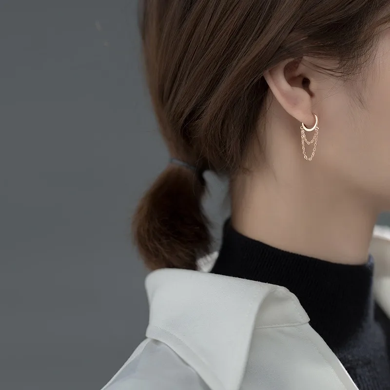 Серьги женские из серебра 925 пробы двухслойные холодный стиль кольцо с кисточкой