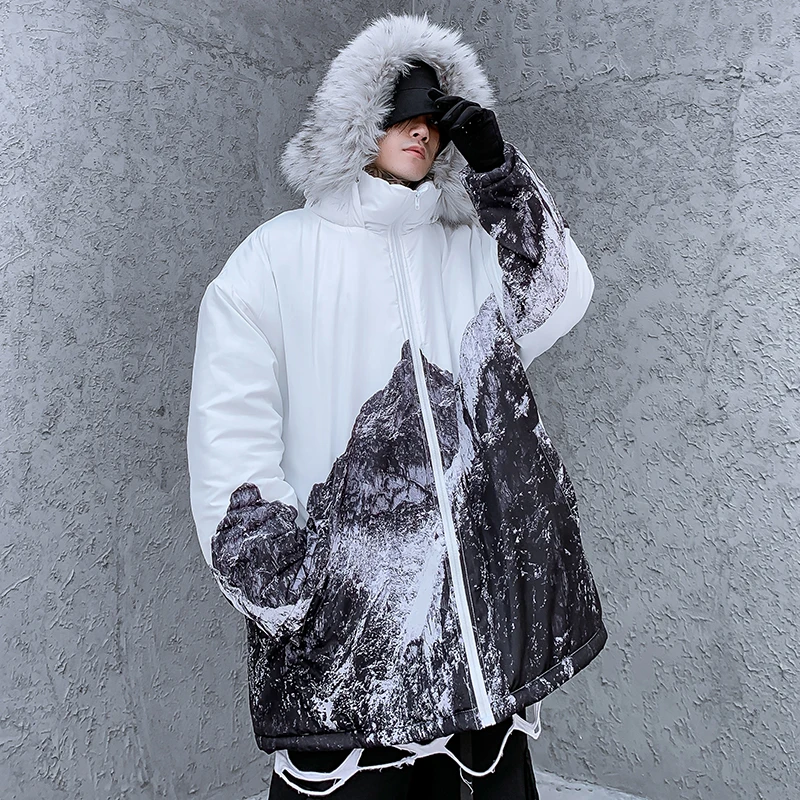 Мужская длинная куртка с меховым воротником Зимняя парка в стиле хип-хоп | одежда