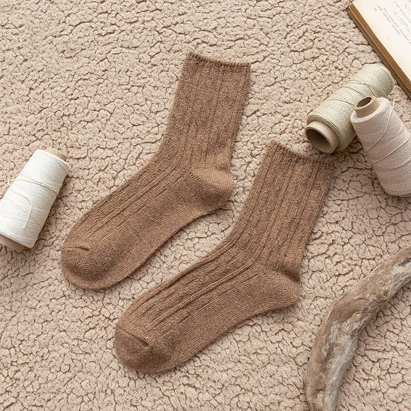 Solid Cashmere Wool Woman Socks Casual Autumn Winter Thick Warm Long Sock for Women Japanese Kawaii Harajuku Vintage Streetwear