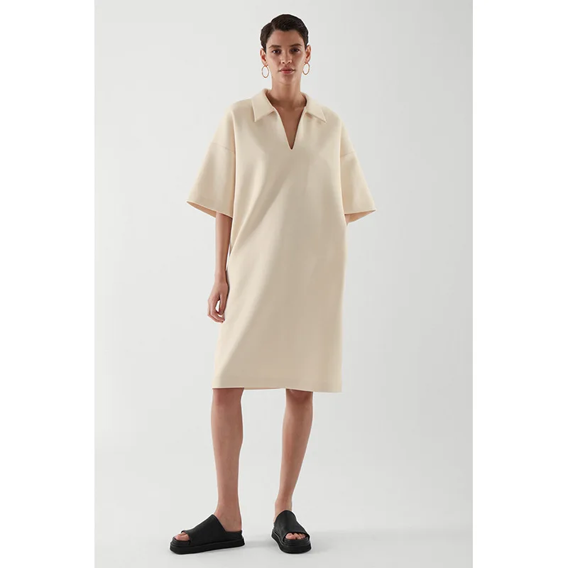 

Donsignet 2021 Summer New Mid-Length V-Neck Half Sleeve Solid Cotton Dress Women Loose Temperament Fashion Dresses for Women