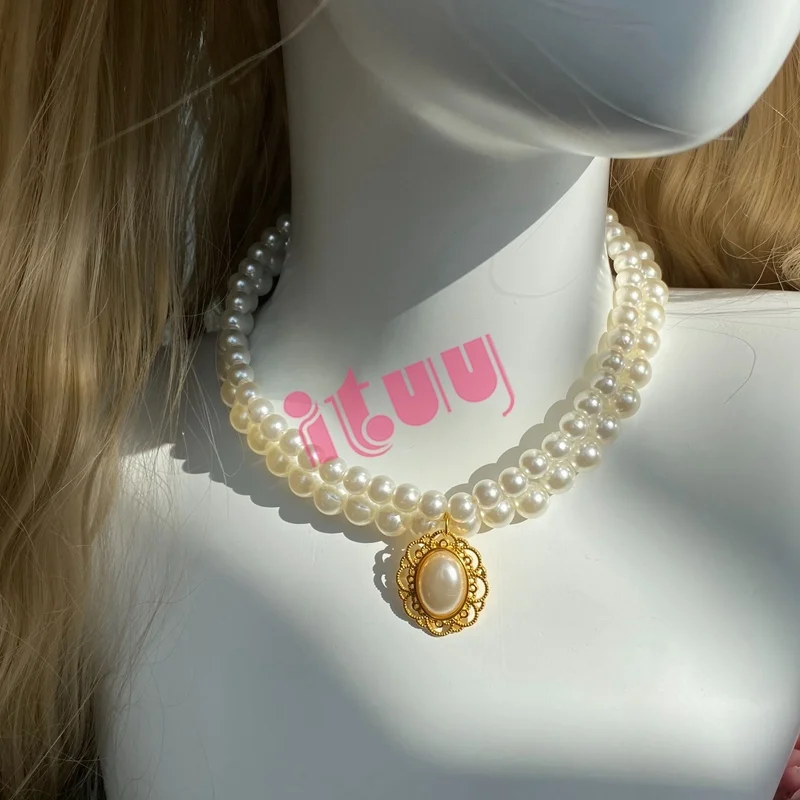 

Handmade Pearl Halo Crown Headpiece Lolita Sun Goddess Angel Thread Queen Anna Tiara Halo Headband Necklace Gothic Accessories