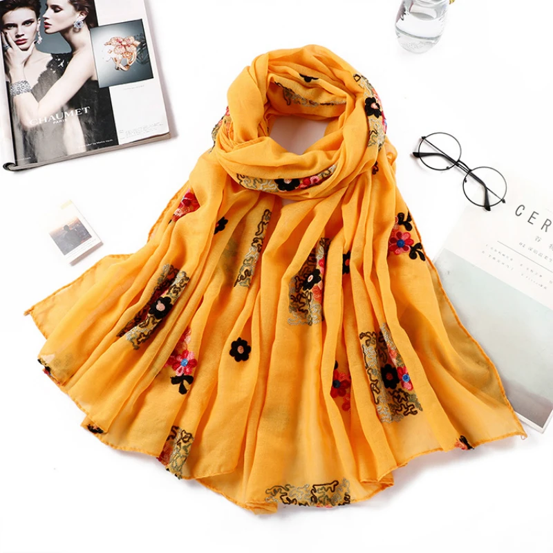 

Cotton Embroidery Scarf Air Conditioning Towel Beautiful Beach Towel Women Spring Winter Scarf Lady Shawl Muslin Hijab