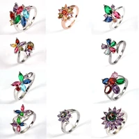 flower shaped color zircon ring wedding ring fashion retro jewelry womens ring jewelry for girlfriend gift