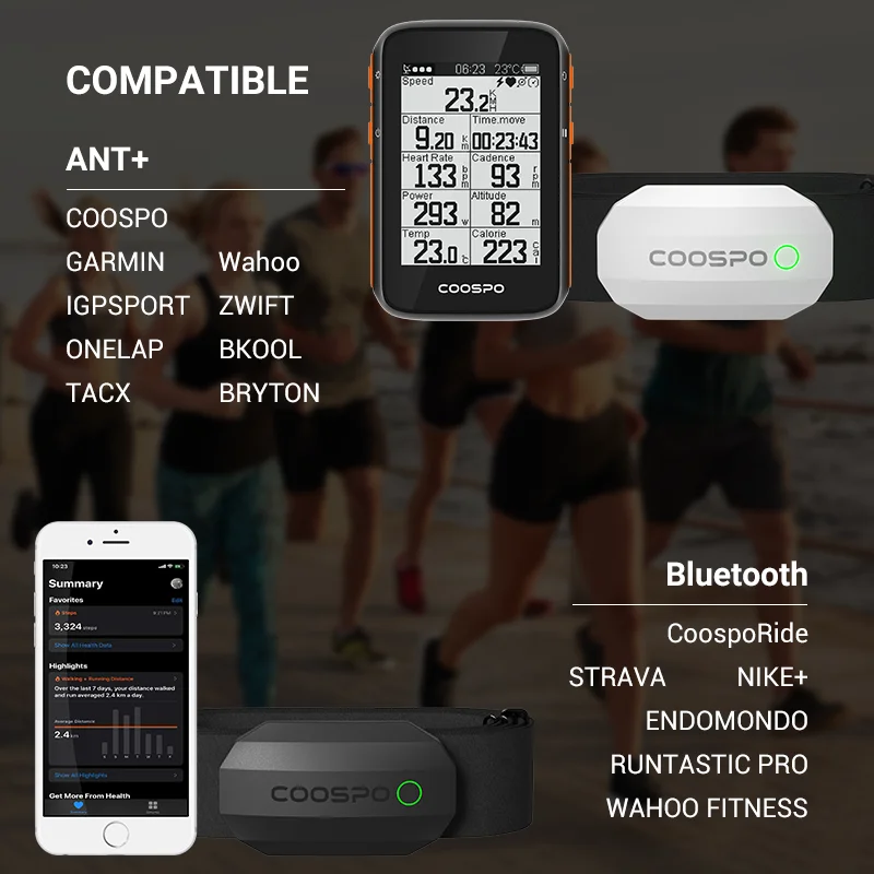Ремешок CooSpo для мониторинга сердечного ритма на груди Bluetooth 4 0 ANT + датчик