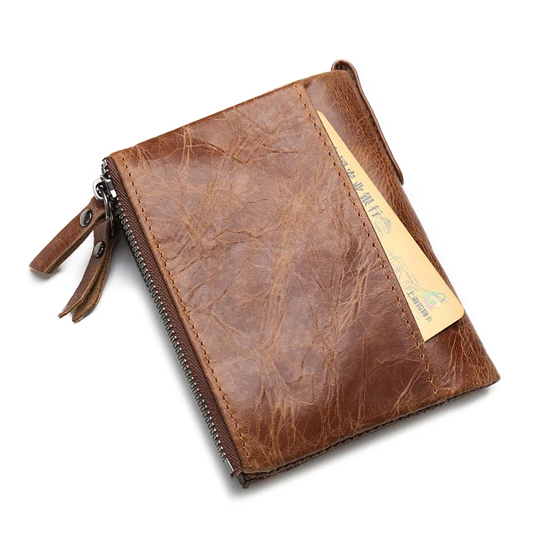 Gubintu Vintage Leather Enterprise RFID Men's Coin Purse Crazy Horse Leather Double Zipper Wallet One Product Dropshipping