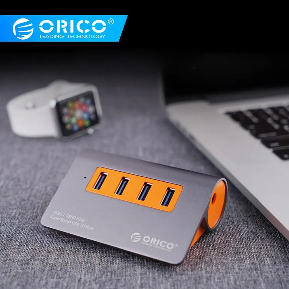 ORICO Алюминий 4 порта USB3.1 концентратор 10 Гбит/с супер скорость передачи USB разветвитель с 12 В адаптер питания для компьютера аксессуары