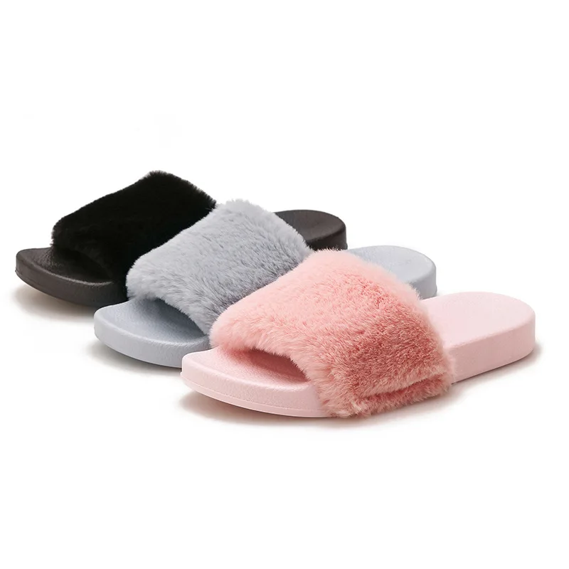 

Women House Sandals Faux Fur Fashion Warm Sandals Woman Slip on Flats Female Slides Cozy Home Furry Slippers Zapatos De Mujer