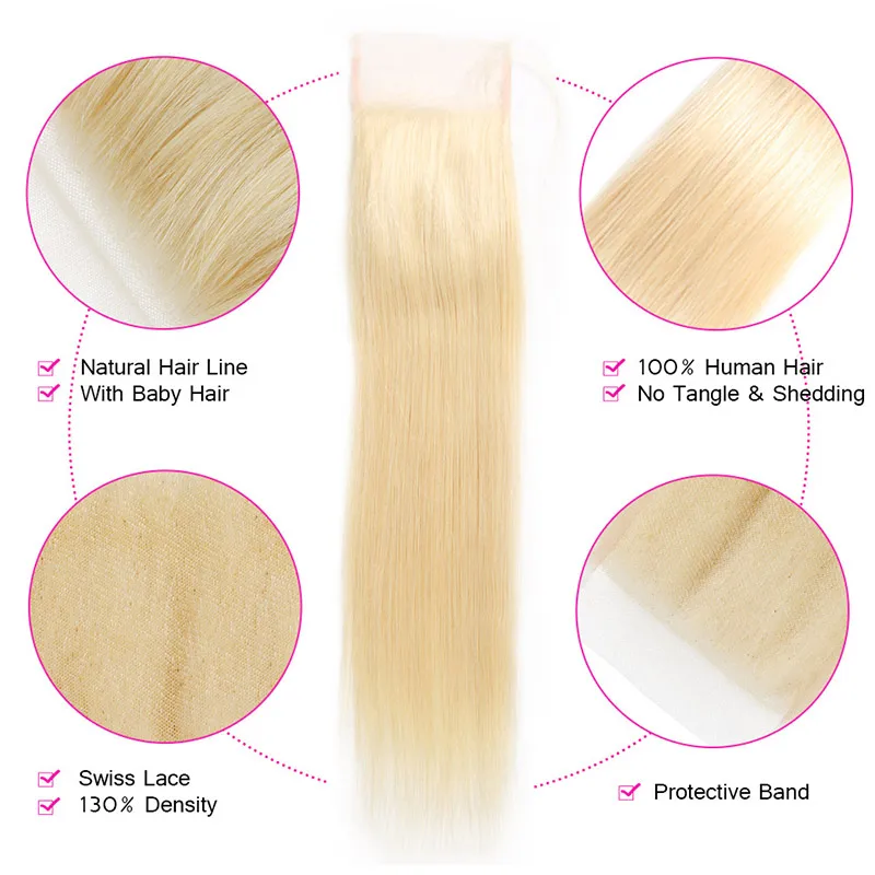 Meetu блонд прямые волосы Связки с закрытием 613 пучки волос Remy бразильские