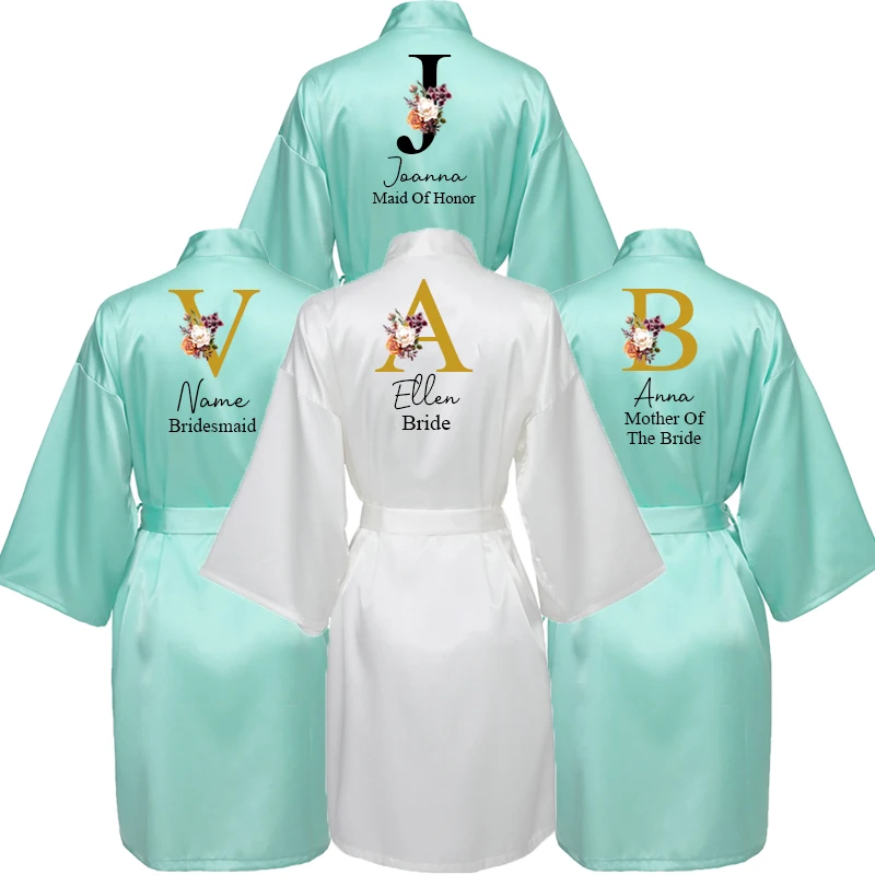 2021 Custom Robe Personalised Names Satin Silk Robe Bride Robe Women Wedding Gift Bridesmaid Bride Dressing Gown Bridal