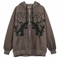 men hip hop streetwear hooded jacket angel evil print coat harajuku cotton fleece autumn winter jacket outwear zipper