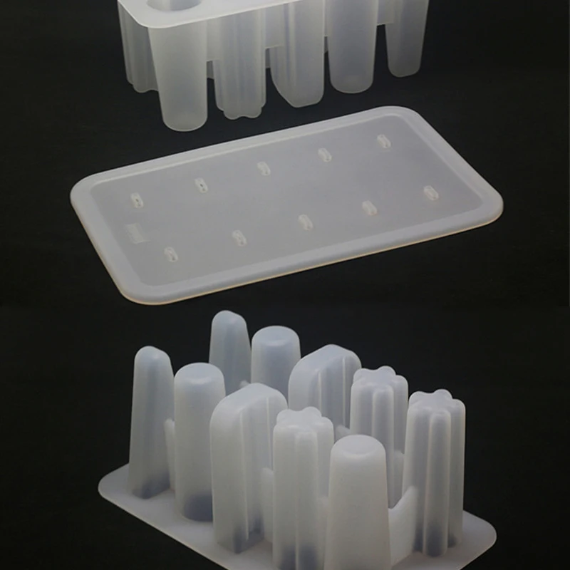 

10 Cavity Silicone Ice Popsicle Maker Homemade Ice Cream Molds Reusable Dessert Freezer with Cover Freezing Mold Kitchen Tool