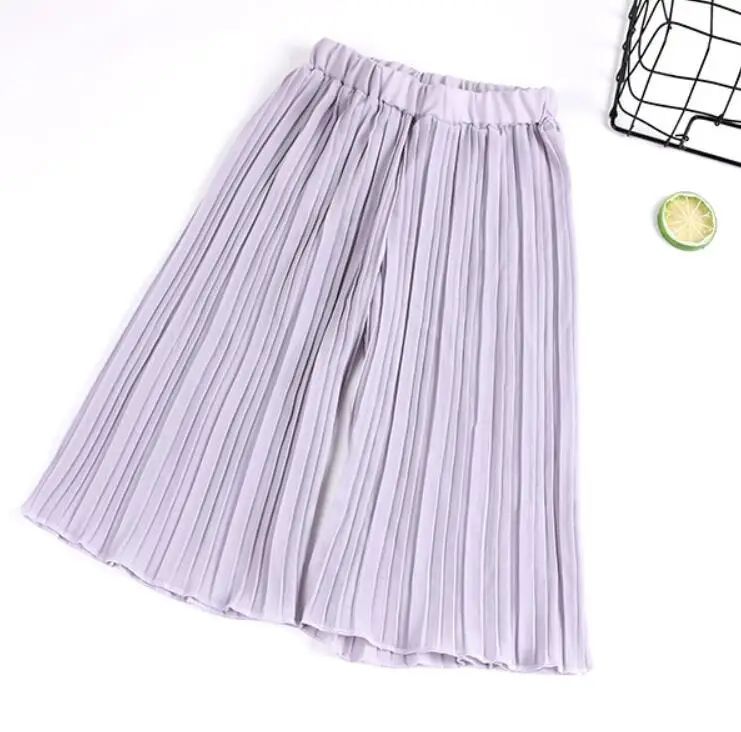grey purple pants Летние Детские Свободные плиссированные штаны для школьниц однотонная одежда для малышей и подростков детские штаны для детей 6, 8, 10, 12 лет - Цвет: grey purple pants