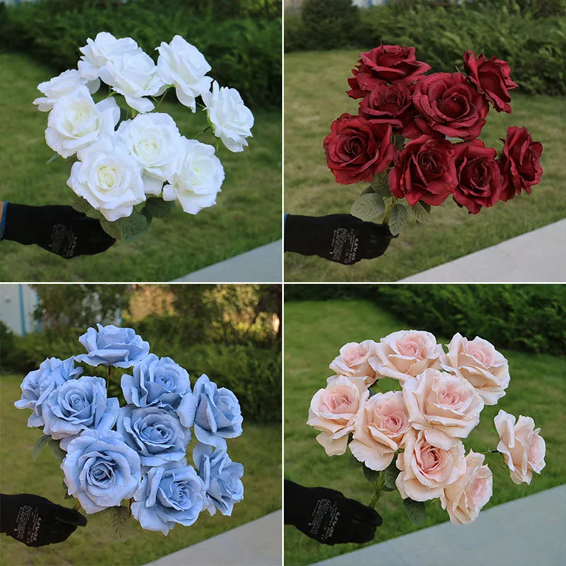 

9 Fork Bundle Diamond Rose Simulation Flower Home living Room Bedroom Garden Wedding Decoration Cloth Fake Flower Bridal Bouquet