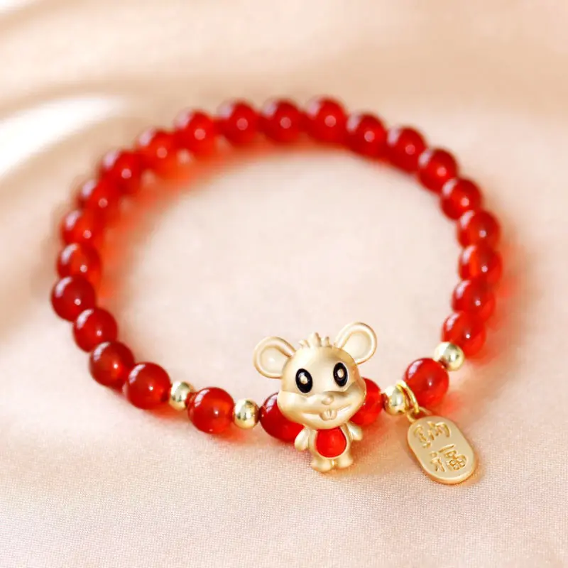 Renessa Бургундия Красный Агат браслет Для женщин с украшением в виде кристаллов