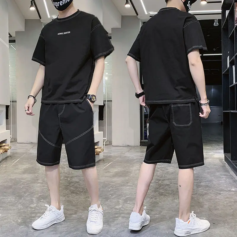 

Summer short sleeve t-shirt men's leisure sports suit with Korean fashion brand half sleeve