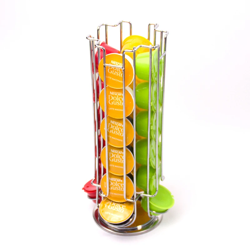 

Home Portable 24 Stainless Steel Coffee Capsule Rotated Rack for Nespresso Display Storage Rotating Stand Durable Holder
