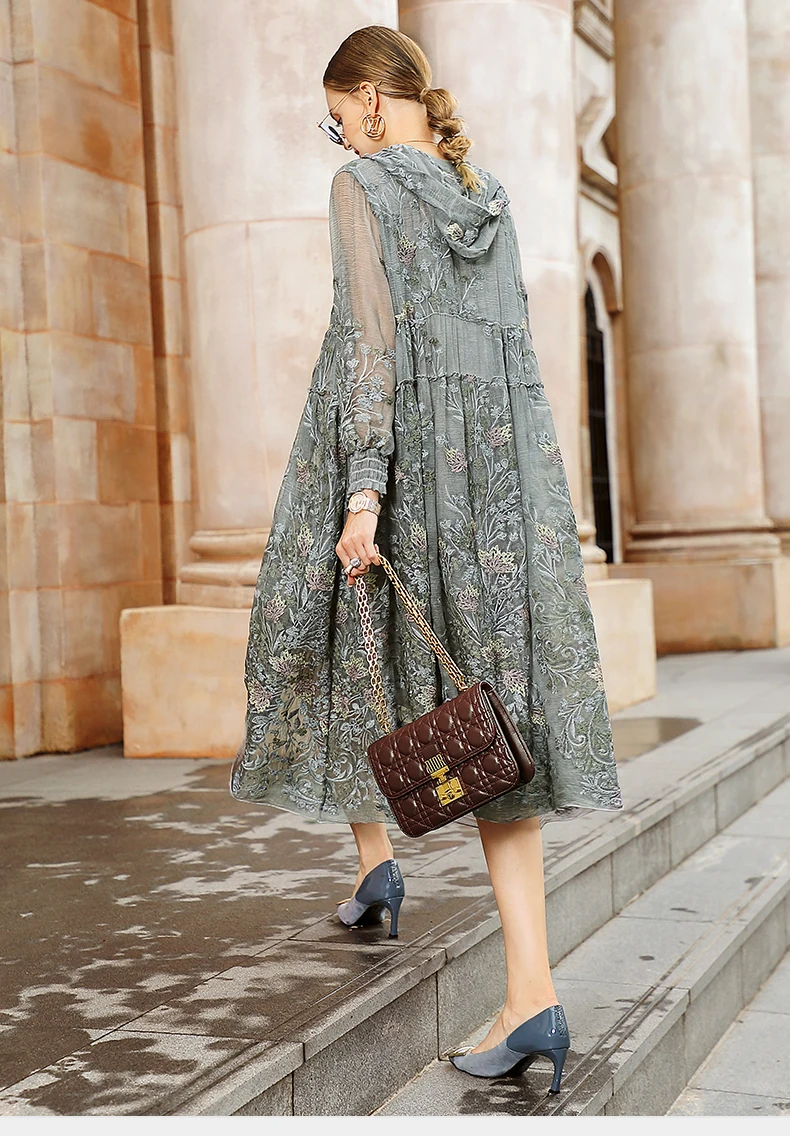 Шелковое платье 2020 весеннее женское новое из тутового шелка с вышивкой длинным