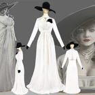 Мамы альцина Димитреску из злой деревни вампира, белое платье для косплея, костюм с квадратным воротником, хэллоуивечерние популярный костюм для ролевых игр