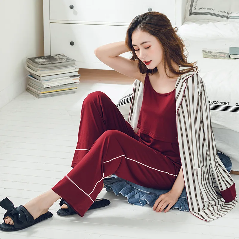 

Maternity Robe T-shirt Pants Nursing Pajamas Set Cotton Breastfeeding Clothes Full Sleeve Sleepwear Maternity Set